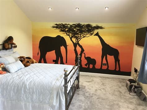Jungle Animal Sunset Mural Painting Wall Art African Savanna
