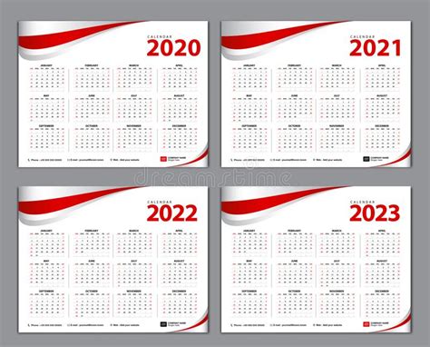 Modello Di Calendario Semplice Per Gli Anni 2020 2021 2022 2023 Su