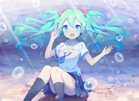 Hatsune Miku Long Hair Twintails Underwater Vocaloid Water Yifang
