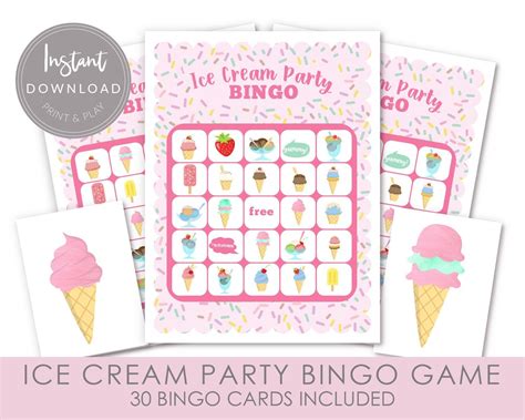 Ice Cream Bingo Game Ice Cream Party Game Printable Bingo Etsy Uk