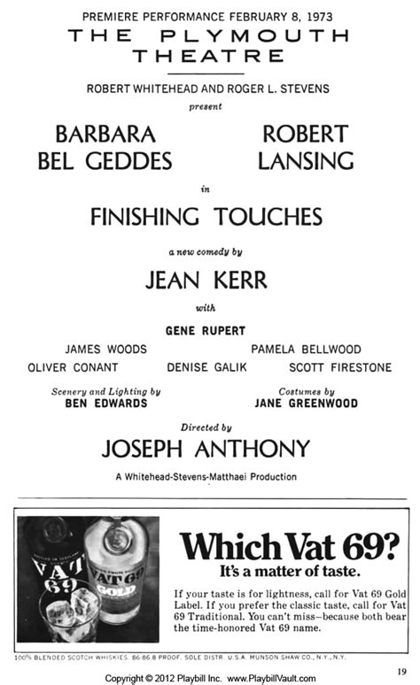 Finishing Touches Broadway Gerald Schoenfeld Theatre 1973 Playbill