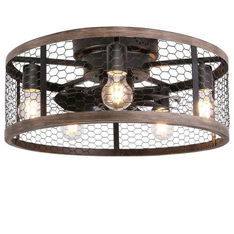 Ohniyou Flush Mount Caged Ceiling Fan With Lights Remote Control