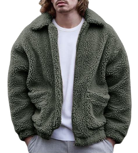 Mens Sherpa Fleece Zipper Up Jacket Cardigan Fuzzy Fluffy