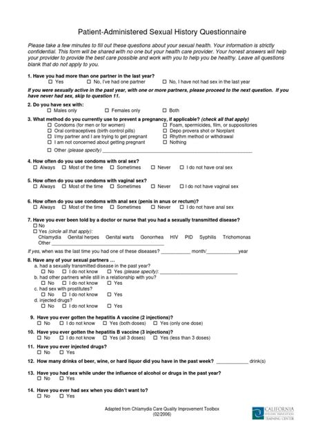 patient administered sexual history questionnaire pdf sexual intercourse sexually