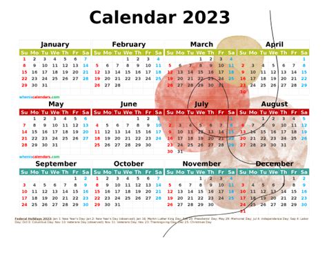 2023 Calendar With Holidays Free Printable Premium Template 2662