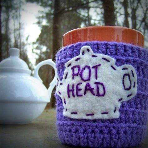 Pot Head Funny Tea Cup Cozy Handmade By Knotworkshop On Etsy Funny