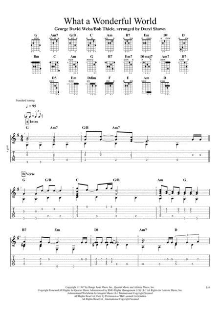 What A Wonderful World Louis Armstrong For Solo Fingerstyle Guitar Free Music Sheet