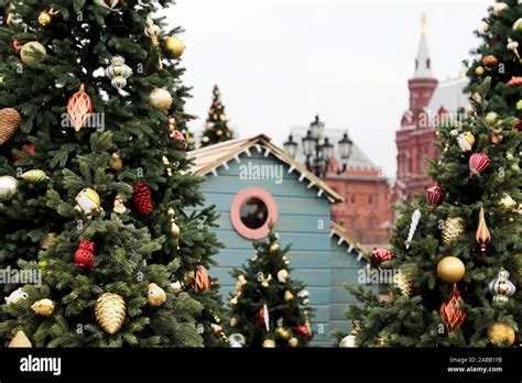 Christmas Trees On Red Square In Moscow New Year Celebration In Russia