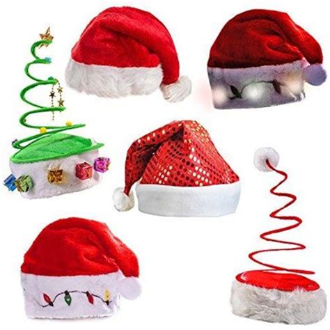 Christmas Holiday Hats 6 Pack Santa Hats Coil Hats Hat Light Up Hats