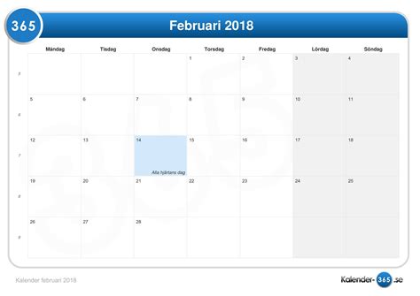 Kalender Februari 2018