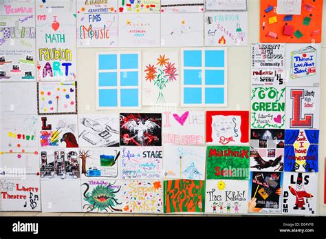 Kids Drawings On The Wall Stock Photo Alamy