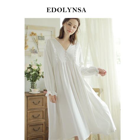 Autumn Nightgown Vintage Princess Nightdress White Long Sleeve Home