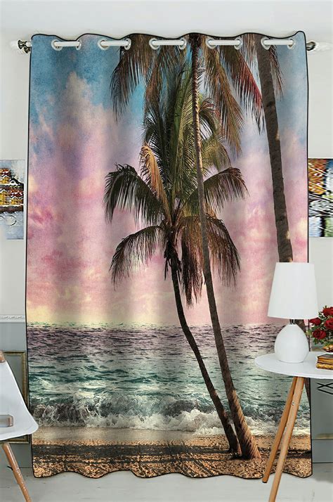 Phfzk Tropical Beach At Sunset Window Curtain Ocean Artwork Window