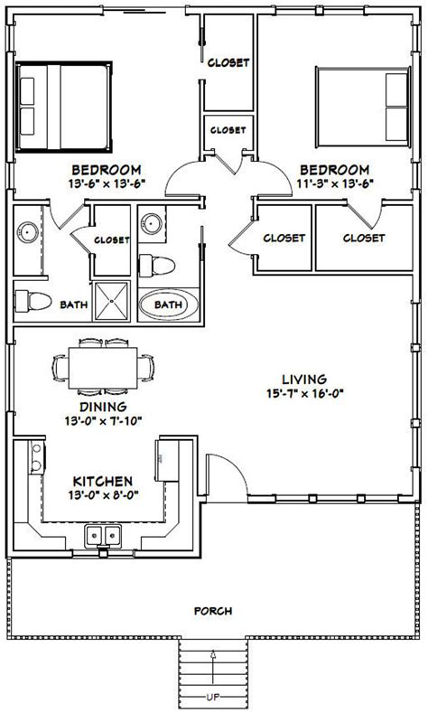 30x40 House 2 Bedroom 2 Bath 1136 Sq Ft Pdf Floor Etsy Tiny House