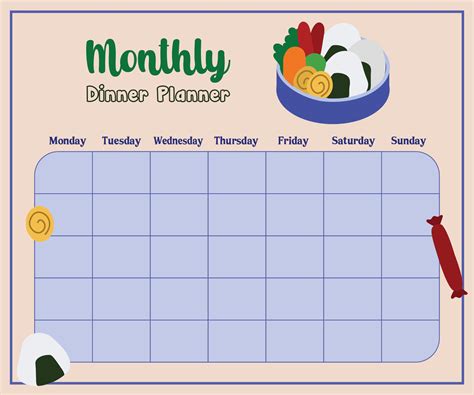 Printable Blank Dinner Menu Calendar Infotablet
