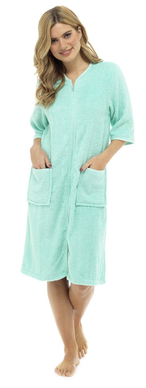 womens 100 cotton zip robe dressing gown terry towelling shower wrap beach pool ebay