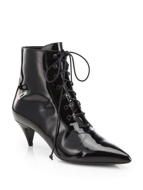 Saint Laurent Cat Patent Leather Laceup Ankle Boots In Black Lyst