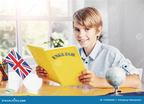Boy Reading English Book Closeup Stock Photo Image Of School Smart