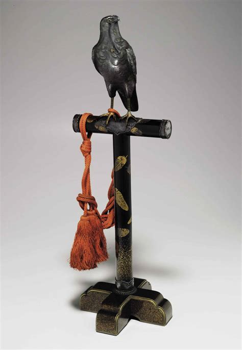 A Bronze Model Of A Falcon On A Lacquer Perch Meiji Period Late 19th