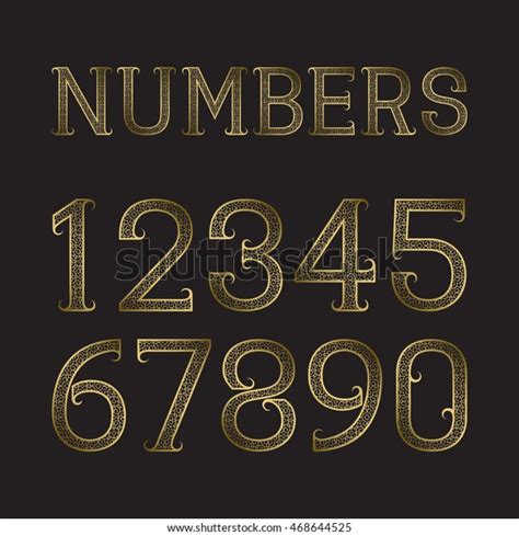Golden Ornamental Numbers Flourishes Decorative Patterned Stock Vector