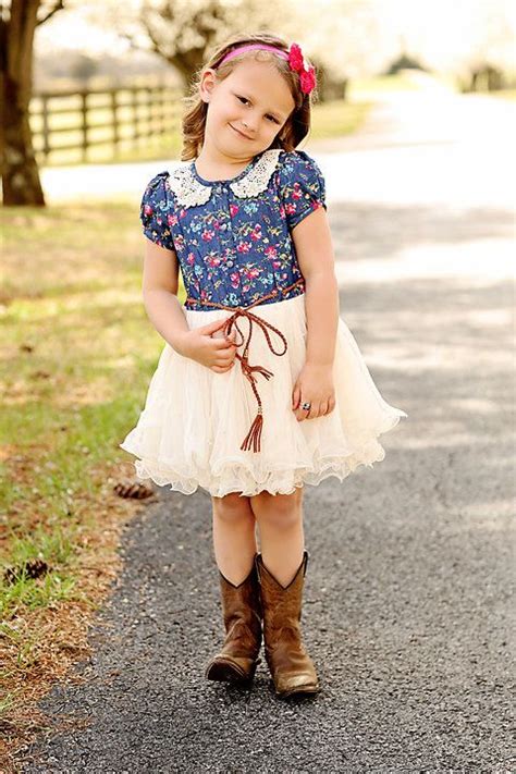Lace Floral Leather Cowboy Boots Vintage Girls Dresses Girl