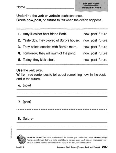 Grammar Verb Tenses Present Past And Future Worksheet For 1st