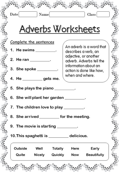 Printable Adverb Worksheets For Nd Grade Your Home Teacher