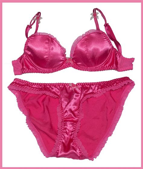 Hot Pink Satin Ruffles Bra Panties Set 10b 12a 12c 14c Ebay