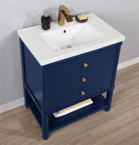 Transitional 30 Single Sink Vanity With Porcelain Integrated Counterop