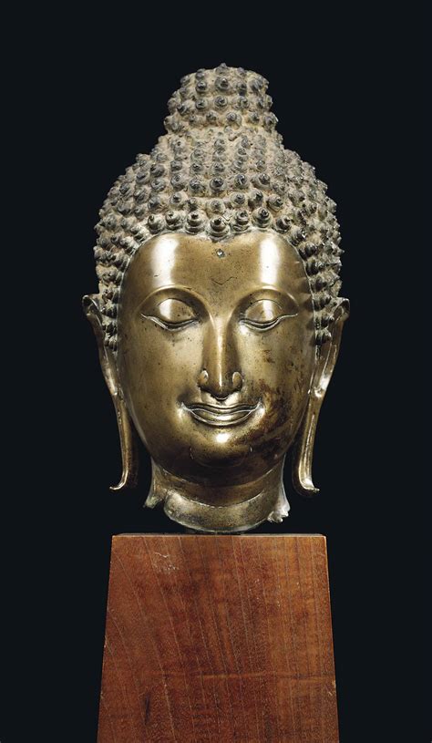 A Monumental Bronze Head Of Buddha Thailand Sukhothai Period 14th