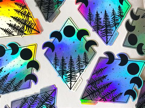 Starry Moonlight Forest Holographic Sticker Etsy