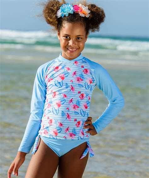 Girls Rash Guard Long Sleeve Bikini Set Swimwear With Sun Safe UPF Rating Long Sleeve