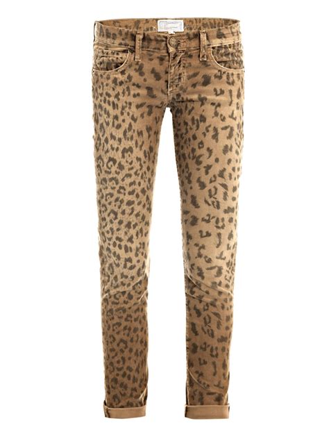 Lyst Currentelliott Leopard Corduroy Low Rise Skinny Jeans