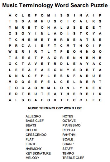Purchase, download and print sheet music pdf file now! Music Terminology Word Search Puzzle | Elementary music lessons, Music lesson plans, Music ...