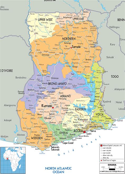 Large Political And Administrative Map Of Ghana With Roads Cities And