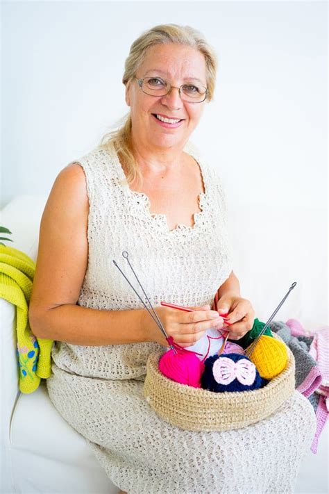 Grandmother Knitting At Home Stock Image Image Of Handcraft Color