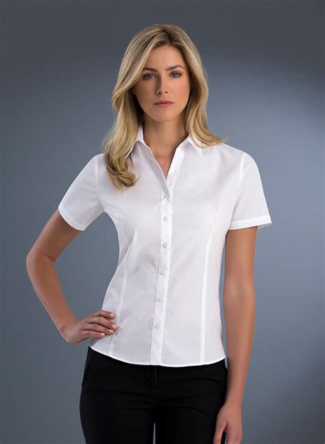 Style 701 White Women Slim Fit Short Sleeve Poplin John Kevin Business Shirts