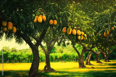 Mango Trees In A Garden Generative Ai Stock Illustration Adobe Stock