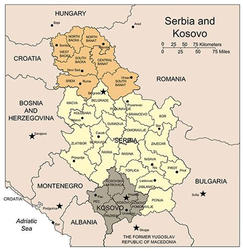Serbia And Kosovo Powerpoint Map Administrative Districts Capitals