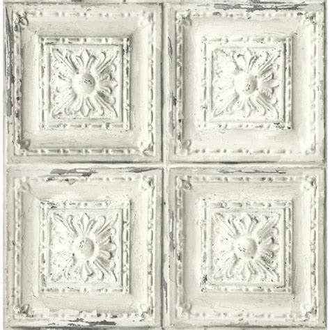 Glue up tin ceiling tile in matte white. NextWall Distressed Tin Tile Vinyl Peelable Wallpaper ...
