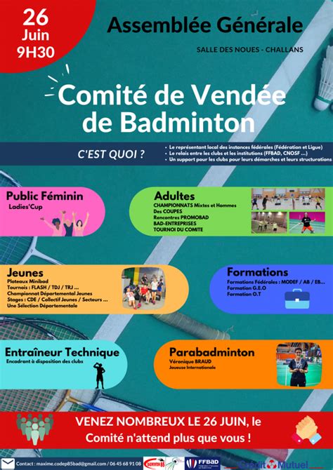assemblée générale du comité comite de vendee de badminton