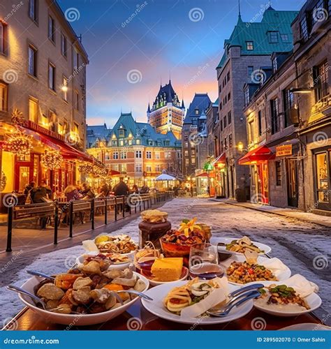 Mouthwatering Quebec City Food Adventure Stock Illustration