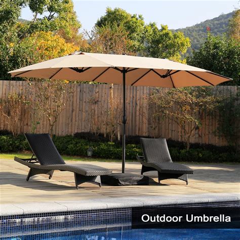 15 Ft Market Outdoor Umbrella Double Sided Aluminum Table Patio