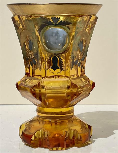 19th Century Gold Gilded Bohemian Amber Glass Enamel Cut Goblet For Sale At 1stdibs Gilded Goblet