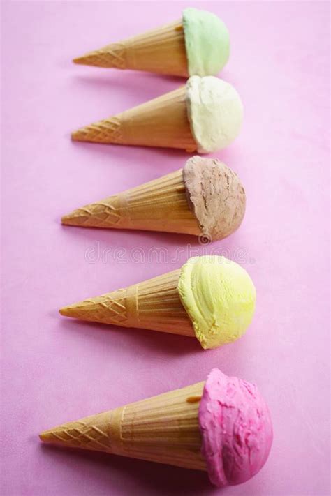 Selection Of Multicolored Ice Cream In Waffle Cone Stock Image Image