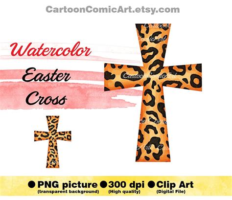 Watercolor Easter Spring Cross Leopard Digital Download Etsy Clip