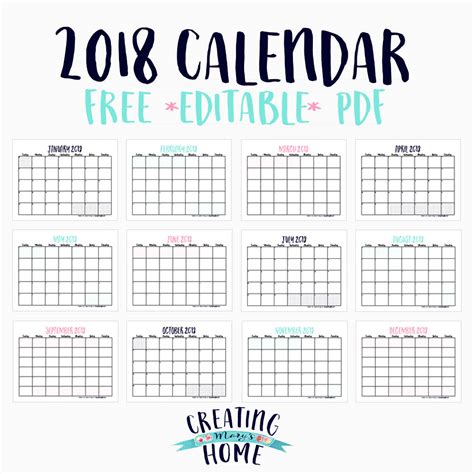 You can use them within an application like word, excel each month of the year is on a separate page, easily editable, and contains the major u.s. FREE 2018 Calendar (*Editable PDF*) - creatingmaryshome.com