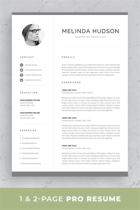 professional resume template set with one page and two page resume designs with matching cover