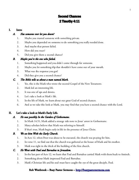Free Sermon Outline 2 Timothy 411 Notes Template Templates Topical
