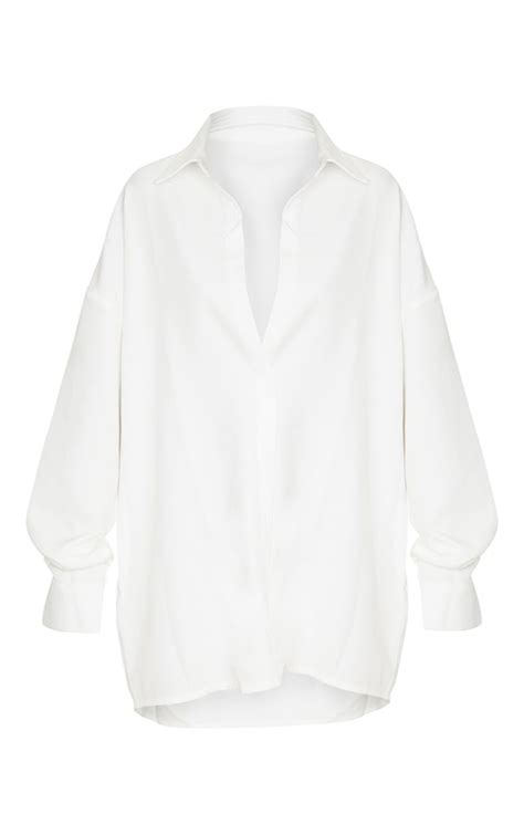 White Oversized Long Line Shirt Tops Prettylittlething Uae
